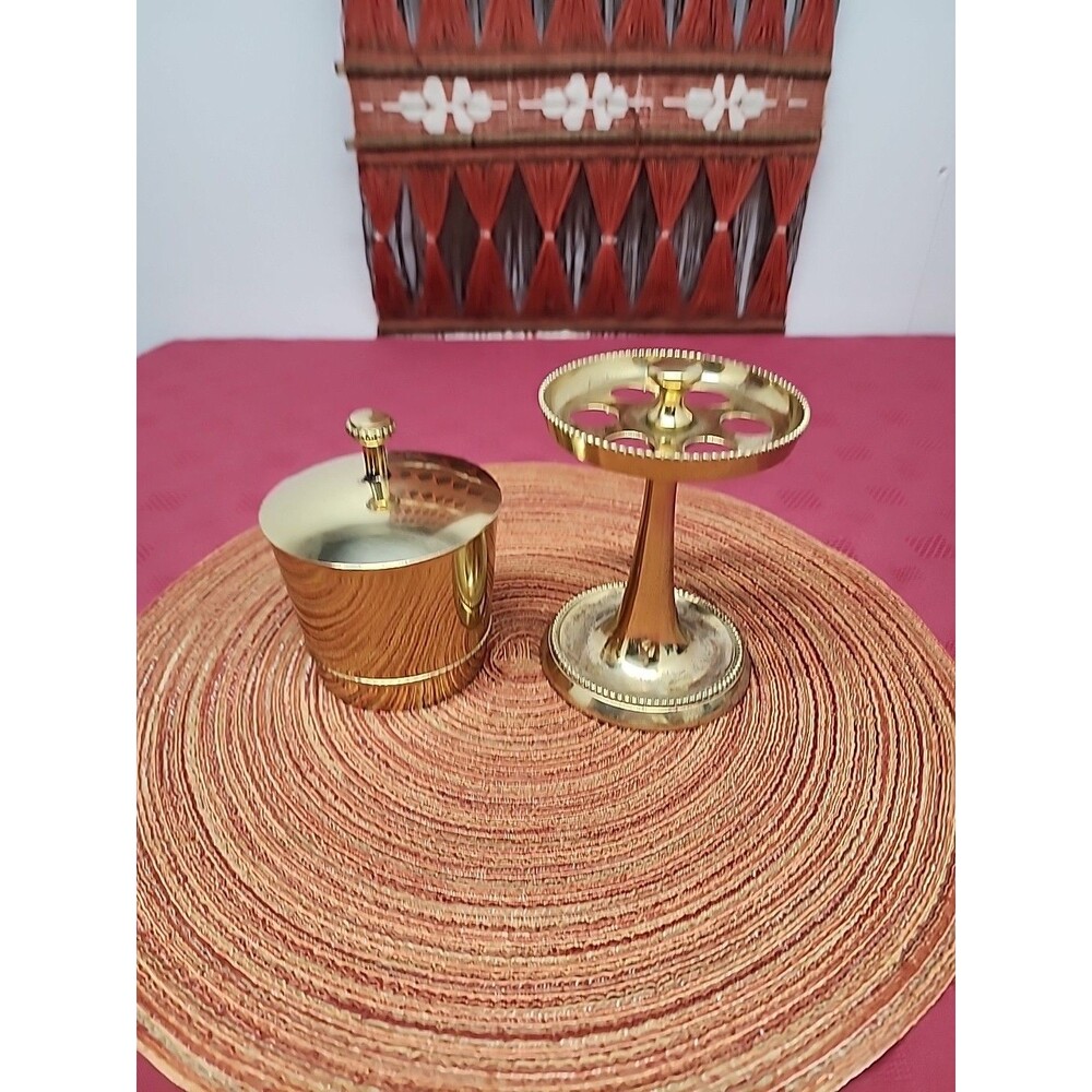 Vintage 1990s Paradigm Solid Brass Bathroom Accessories Toothbrush Holder & Jar